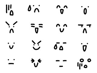Hand Drawn Cute Black and White Facial Expressions Set