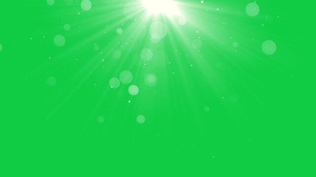 sun rays and bokeh lights flare glowing on green screen background animation,chroma key summer sunburst flicker rays isolated motion design element