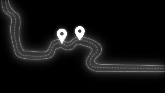 Winding road with location markers animation