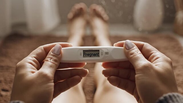 Close-Up of Hands Holding a Positive Pregnancy Test, Intimate Moment of Anticipation, 4K Soft-Focus Lifestyle Shot