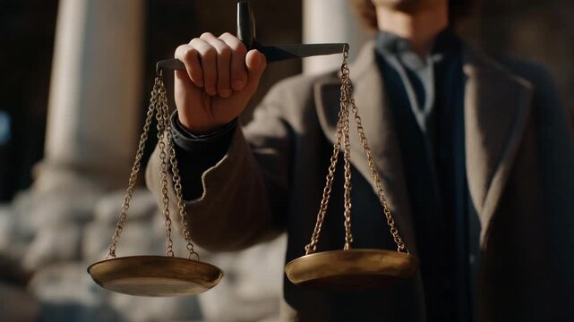 A classic symbol of scales conveys harmony and balance, often associated with justice systems, moral values, and fair evaluation. cinematic color correction, natural uneven lighting yet gentle