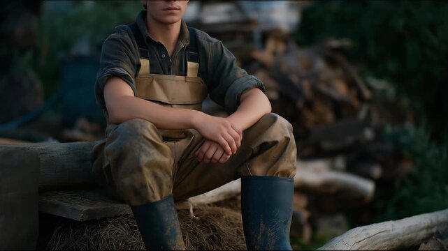A professional labor scene features a worker using rubber boots as essential safety gear, supporting durability, protection, and reliable job performance. cinematic color correction, natural uneven