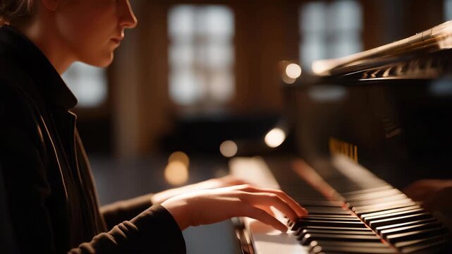 A rehearsal space features a traditional upright piano undergoing expert tuning, optimizing intonation and dynamic response for jazz performance. cinematic color correction, natural uneven lighting