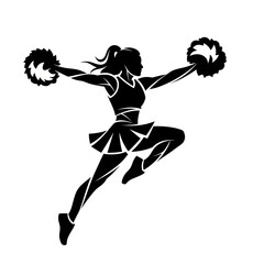 Dynamic Cheerleader Silhouette with Pom-Poms, Jumping Pose, Energetic Spirit
