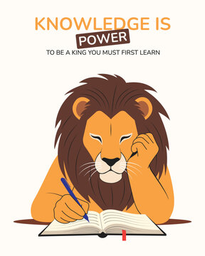 Knowledge Is Power Lion Studying Illustration Motivation Education Concept