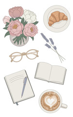 Set of Cozy Lifestyle and Productivity Icons