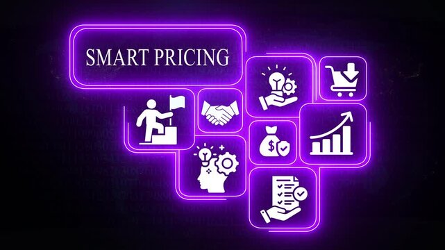 Smart Pricing Business Strategy Icons Neon Glow on Digital Background image photo