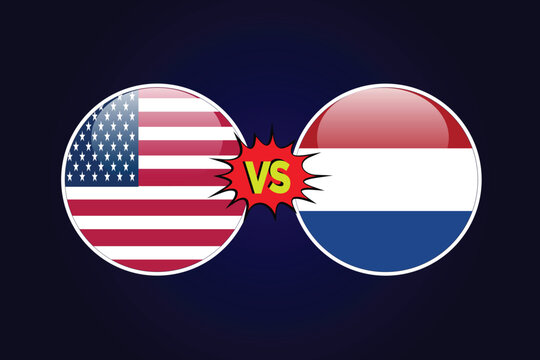 USA vs Netherlands cricket match vector design illustrator rival flags of both teams with circular shape. USA vs NED cricket match concept.