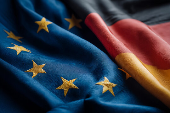 Union flag and Germany flag displayed together representing European unity and cooperation in international relations