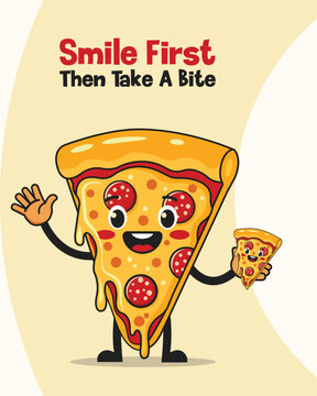 Cute Pizza Slice Cartoon Character Holding a Mini Pizza Clipart