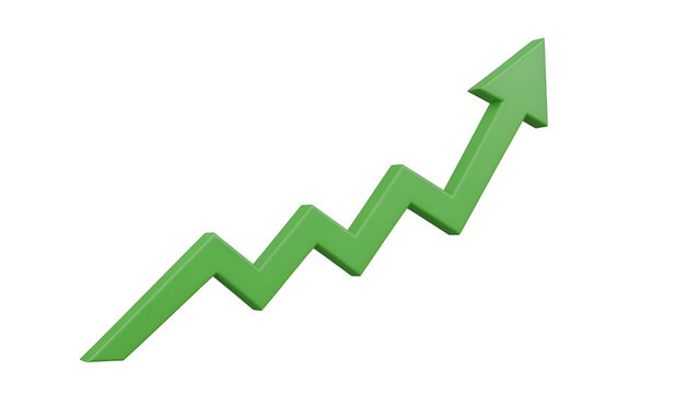 3d green arrow pointing upwards, symbolizing growth and progress, isolated on transparent background