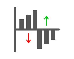 Bar chart illustrating upward and downward trends with arrows. It visually represents data points both above and below a central axis, with arrows indicating general upward and downward trends. Vector
