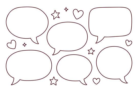Horizontal coloring page featuring six blank comic bubbles. Customizable line art for kids and adults to write their own compliments or manga dialogue for World Compliment Day