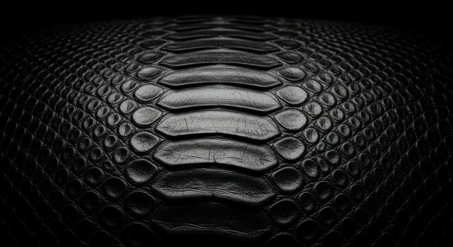 Close-up of black, textured reptilian scales with detailed pattern