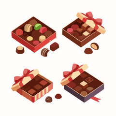 Colorful Holiday Chocolates Gift Box Set Vector Illustration