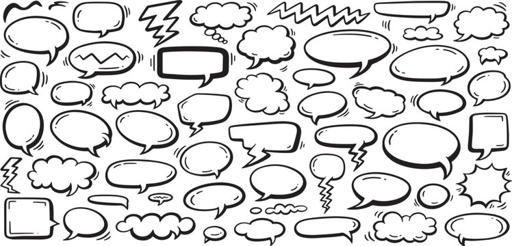 Collection of various cartoon speech bubbles and thought clouds