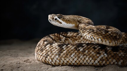 Fototapeta premium Detailed Close-Up of a Stretching Brown and Tan Snake in Natural Habitat