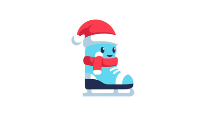 Cute Ice Skate Character with Santa Hat and Scarf