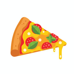 Melted Cheese Pizza Slice with Tomatoes and Basil