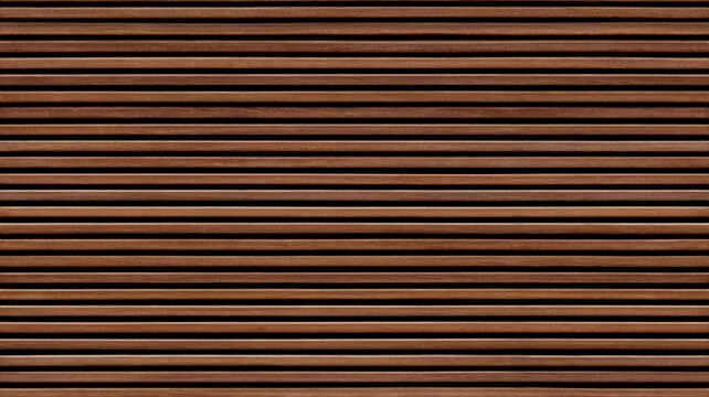 SEAMLESS wall panel pattern, slim horizontal slats in coffee brown wood with natural fluted texture, modern interior background for home & office, decorative accent wall or acoustic panel design