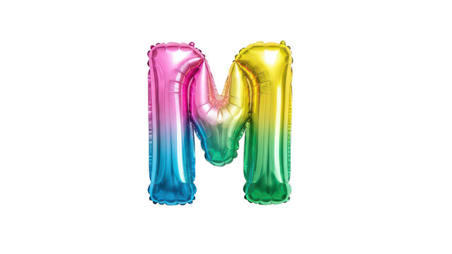multi color gradient foil balloon letter m on isolated transparent background