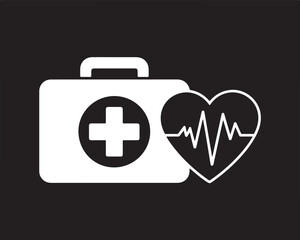 Fototapeta premium Medical first aid kit and heartbeat electrocardiogram ekg line graph symbol health care emergency medical assistance