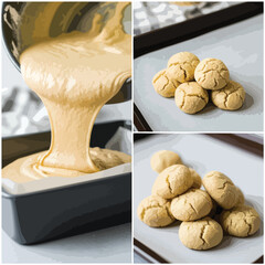 Cookie dough pouring into baking tray
