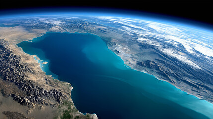 Middle East urban and agricultural land satellite view, aerial perspective, geographic mapping, environmental monitoring, defocused terrain, with copy space