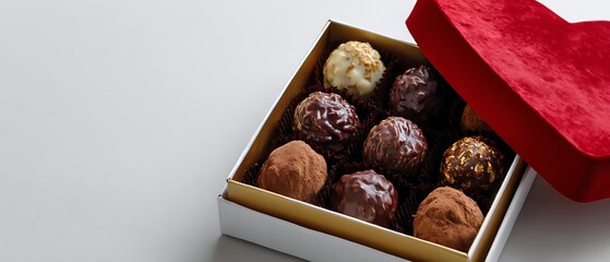 Obraz premium Delicious Assortment of Handcrafted Chocolates in Elegant Gift Box