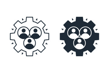 Work team,  group. Business people working together. Professional employees, community. Vector linear icon illustration isolated on white background.
