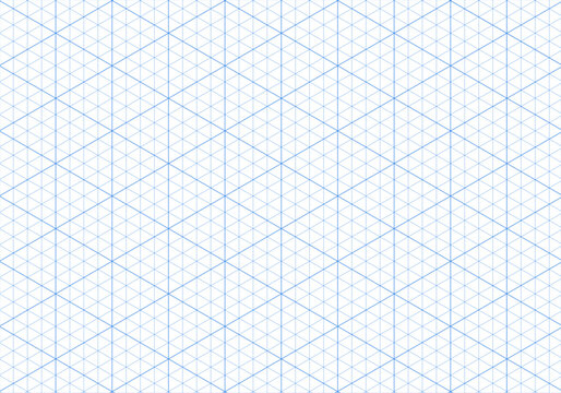 Blue isometric line guides. Isometric squared grid. 3d perspective printable backdrop.Notebook sheets blank template. Mathematic typography pattern for making notebooks productions.