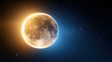 Fototapeta premium Glowing Full Moon in Deep Space with Stars and Nebula