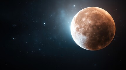 Fototapeta premium Realistic Moon glowing in the vast expanse of the starry night sky, celestial body, space exploration
