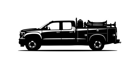 Black Fire Truck Vector Silhouette - Utility Vehicle Illustration