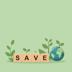 Inspiring eco friendly message with planet and leaves
