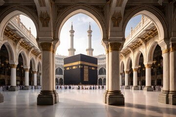 Obraz premium View of Holy Kaaba through Islamic Arch in Masjid al-Haram