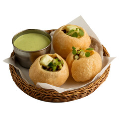 Traditional Indian Panipuri Street Food Snack with Creamy Fillings