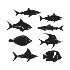 Set of fish silhouette vector illustration