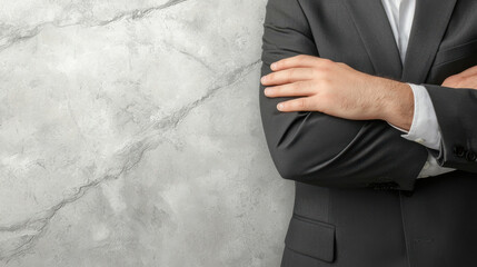 Businessman arm folded suit confidence, corporate professional pose concept