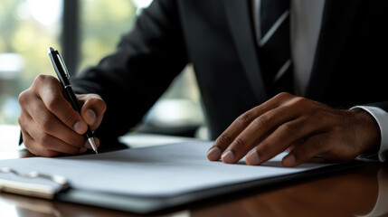 Businessman hand closeup pen contract professional businessman hand closeup signing document