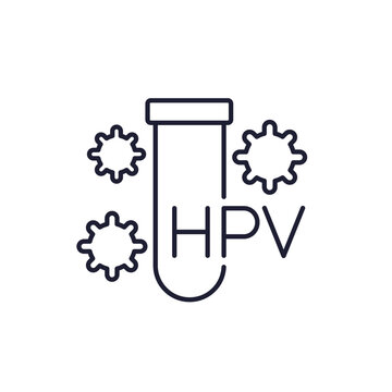 HPV line icon with test tube, human papillomavirus
