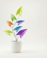 Colorful modern sculpture in white pot on desk