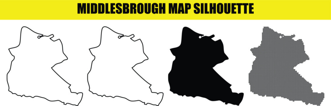 Middlesbrough map silhouette vector graphic featuring multiple border styles and textures for yorkshire region planning