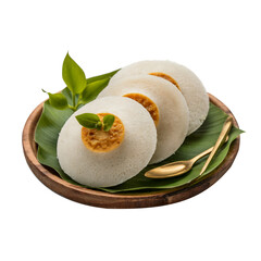Traditional South Indian Steamed Idli Served on Banana Leaf with Chutney