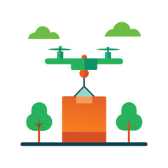 Sleek Angular Orange Delivery Drone Flat Design