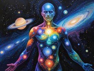 Body composed of galaxies symbolizing infinite inner potential Acrylic Painting