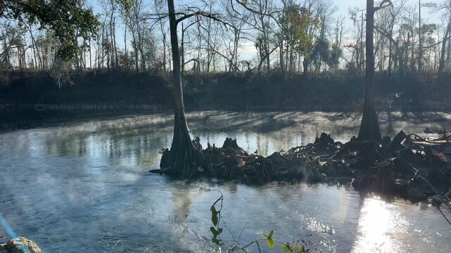 Madison Blue Springs on a Cold Foggy Morning Flowing into the Withlacoochee River at Madison Blue Springs State Park, Florida