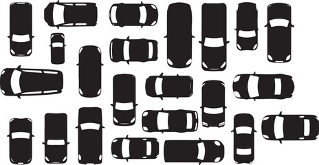 Car Silhouette Set - Top View Vector Icons of Various Vehicles for Traffic and Parking Layouts © Siyam Creative