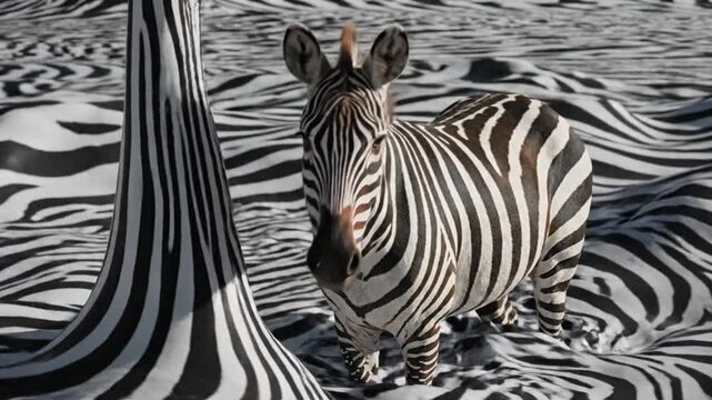 A zebra stands in water with its reflection visible on the surface