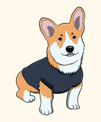 Corgi Dog Illustration Wearing Sweater Cute Puppy Cartoon Pet Character